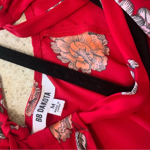 Red Print Open Shoulder Top - Picture 3 of 3